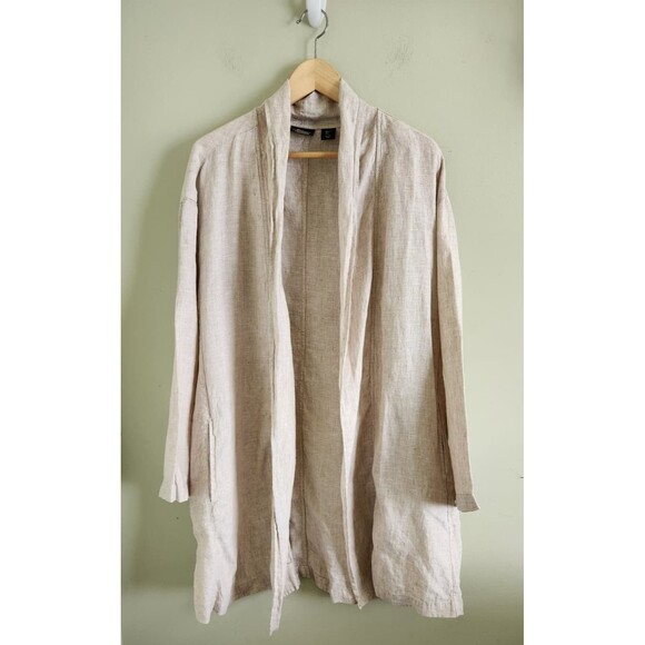Tahari women's 100% Linen white Tunic open front jacket coat Size large - Picture 1 of 6
